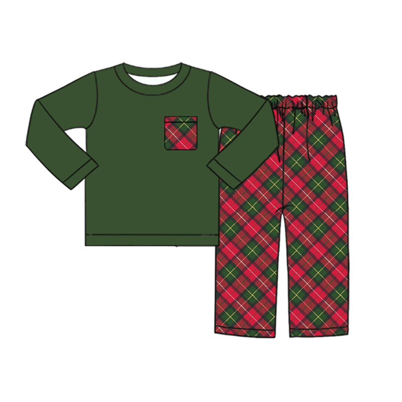 BLP0538 Green Christmas Boy Long Sleeve Wholesale Boutique Kid Clothing