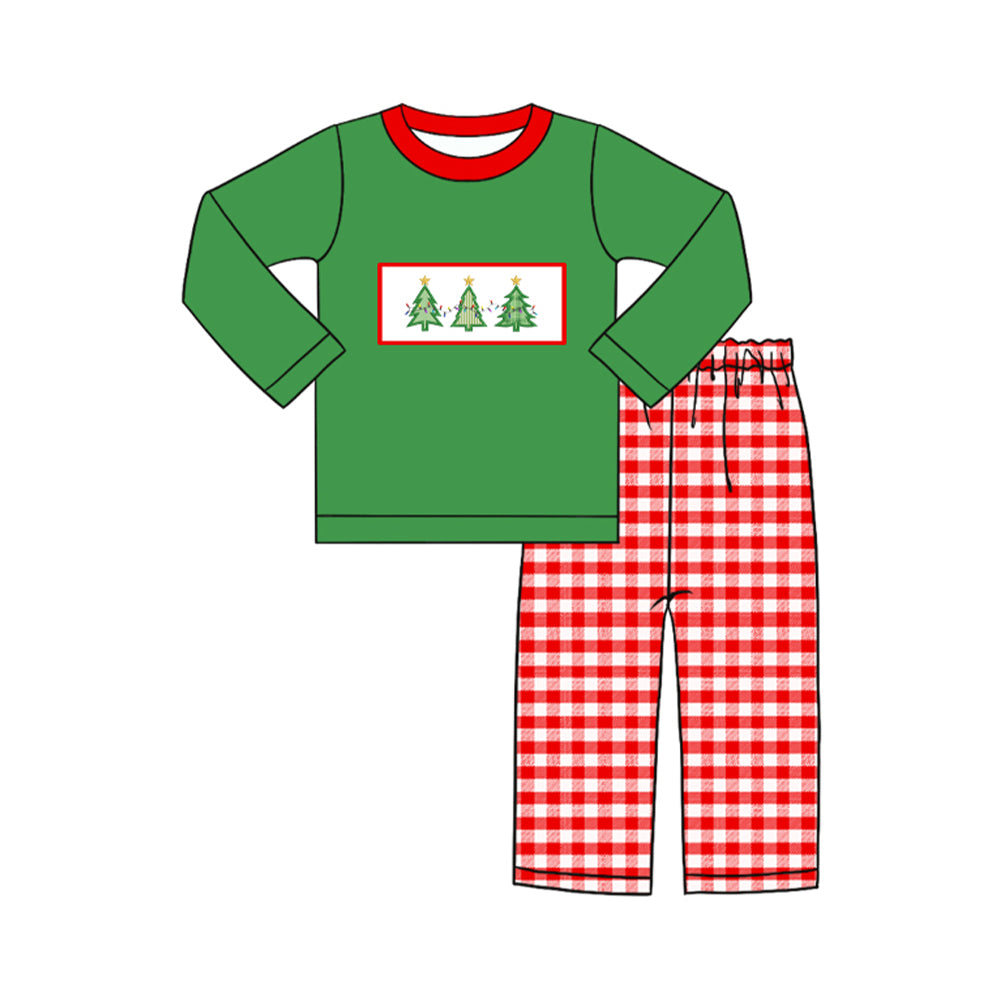 BLP0539 Green Christmas Boy Long Sleeve Wholesale Boutique Kid Outfits