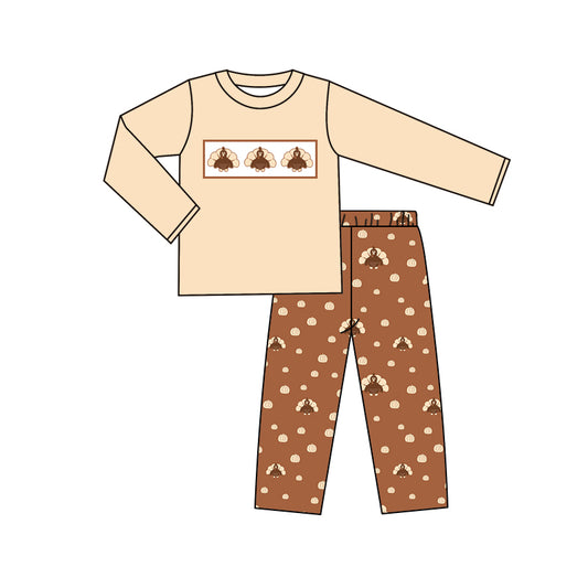 BLP0542 Brown Turkey Cute Boy Long Sleeve Wholesale Boutique Kid Outfit