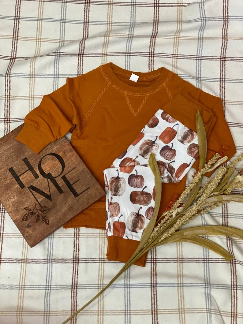 BLP0617 Brown Pumpkin Boys Children Long Sleeve Wholesale Boutique Kid Outfit