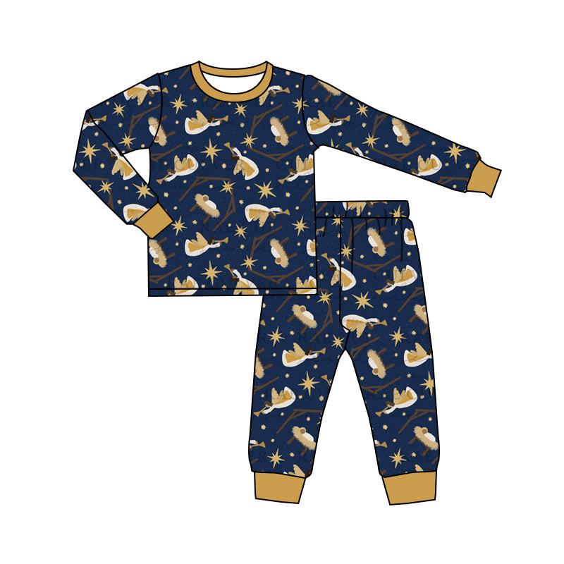 BLP0670 Navy Blue Boys Winter Long Sleeve Wholesale Boutique Kid Outfit Clothing Sets