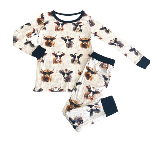 BLP0724 Cow Cute Long Sleeve Wholesale Boutique Kid Outfit Clothing Sets