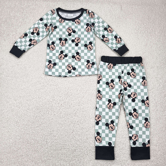RTS NO MOQ Baby Boys Sets BLP0937 Long Sleeve Plaid Mouse Shirt Pants Pajamas