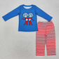 RTS NO MOQ Sibling Boys Baby Girls Long Sleeve Sets Blue Cat Hat Top Red Stripe Pants Clothes Suits