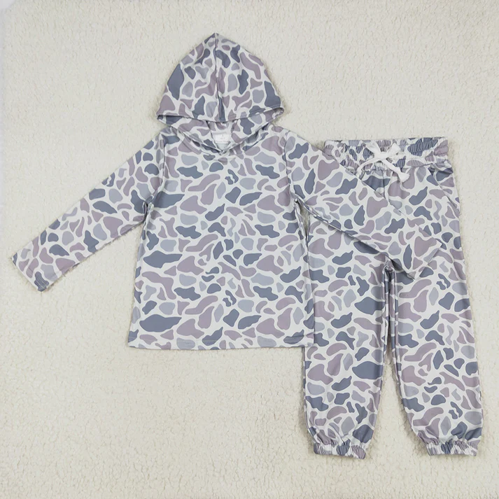 RTS NO MOQ Sibling Baby Boys Long Sleeve Sets Camouflage Hooded Top Jogger Pants Outfits Clothes Sets