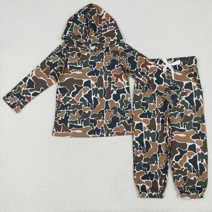 RTS NO MOQ Sibling Baby Boys Long Sleeve Sets Camouflage Hooded Top Jogger Pants Outfits Clothes Sets