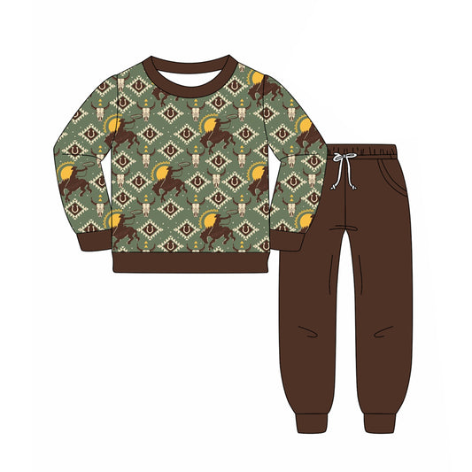 8.7 BLP1209 Baby Boys Aztec Horse Rodeos Top Pants Western Pajamas Set Preorder