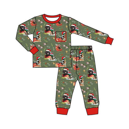 8.7 BLP1213 Baby Boys Dogs Ducks Plaid Top Pant Christmas Pajamas Set Preorder