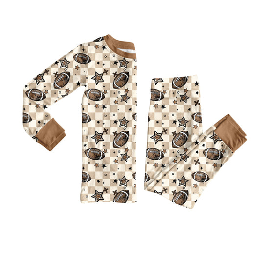 8.9 BLP1216 Baby Boys Footballs Stars Plaid Top Pants Team Pajamas Set Preorder