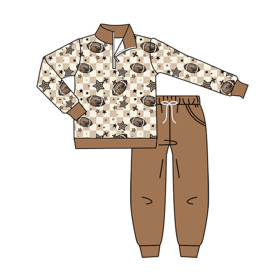 8.9 BLP1217 Baby Boys Footballs Stars Plaid Zipper Pullovers Pocket Pant Team Set Preorder