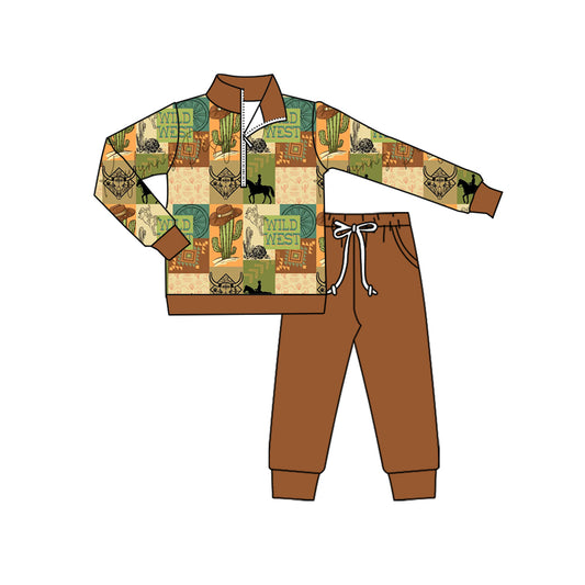 8.9 BLP1218 Baby Boys Bull Skull Cactus Zipper Pullovers Pocket Pant Western Set Preorder