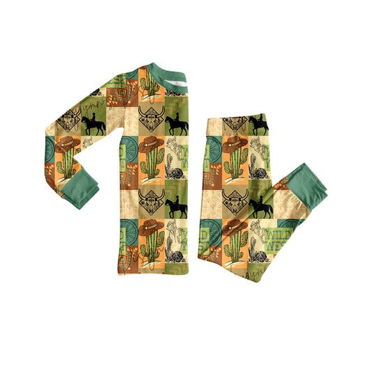 8.9 BLP1219 Baby Boys Bull Skull Cactus Top Pant Western Pajamas Set Preorder