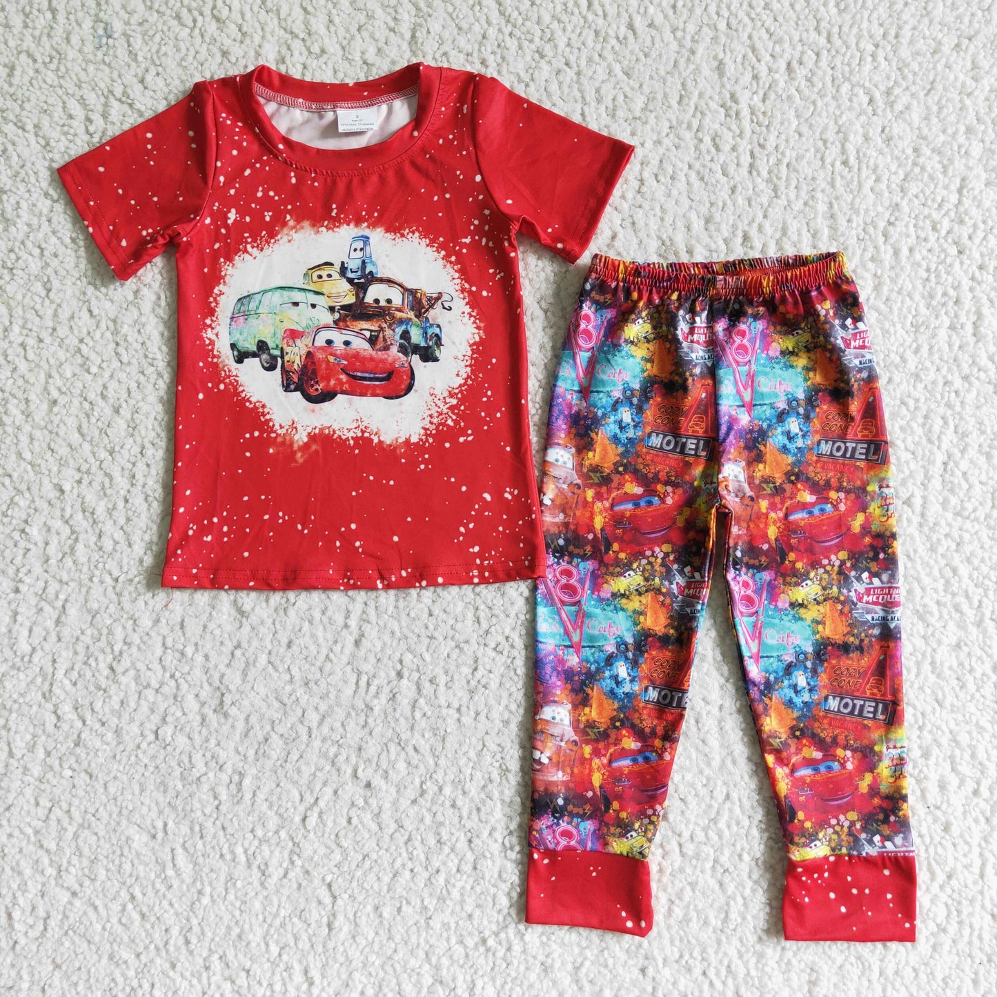 BSPO0011 Red Car Children Clothing Short Sleeve Kid Boutique Outfits