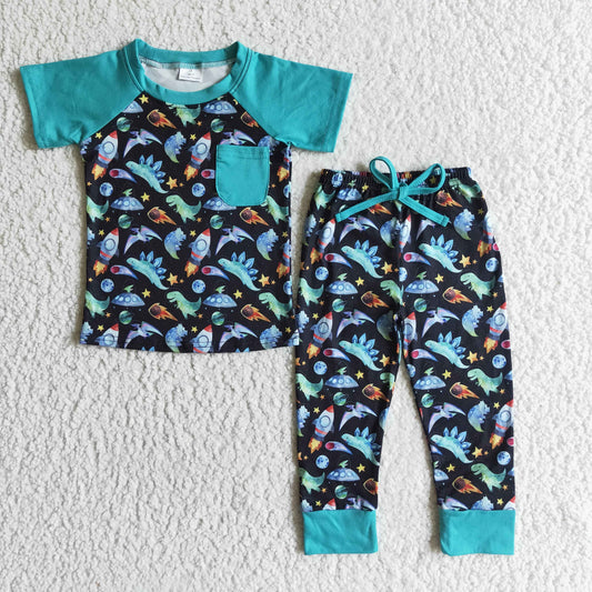 BSPO0024 Blue Cute Children Long Sleeve Clothing Kid Summer Boutique Outfits