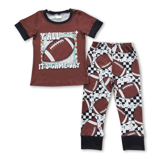 7.12 RTS NO MOQ Baby Boys Summer Sets BSPO0059 Game Football Brown Pants Clothes Sets