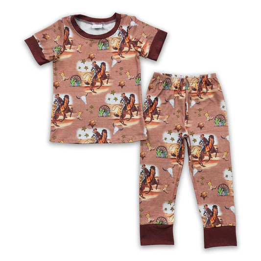 7.12 RTS NO MOQ Baby Boys Summer Sets BSPO0061 Wester Horse Sets Pajamas Sets