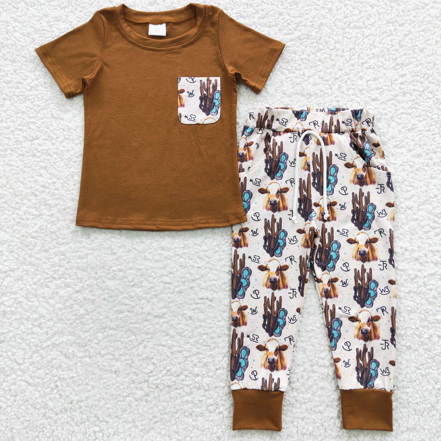 BSPO0107  Brown Hot Sale Girl Summer Short Sleeve Sets Kid Clothing