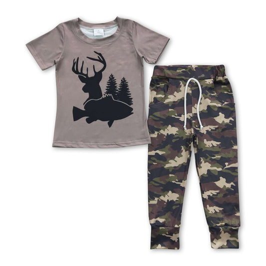 5.17 RTS NO MOQ Baby Boys Summer Sets BSPO0108 Deer Fish Camo Tee Shirt Pants Sets
