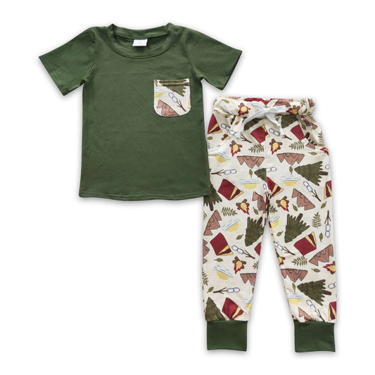 5.17 RTS NO MOQ Baby Boys Summer Sets BSPO0127 Magic Tee Pocket Shirt Pants Clothes Sets