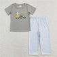 RTS NO MOQ Summer Sibling  Baby Boys Girls Easter Egges Tractor Short Sleeve Rompers Sets