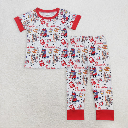 6.7 RTS NO MOQ Baby Boys Summer Sets BSPO0347 Dog Chips Shirt Pants Pajamas Clothes Sets