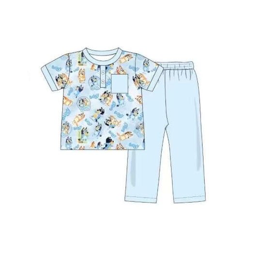 BSPO0361 Dog Boy Blue Kid Clothes Summer Short Sleeve Children Clothing Sets