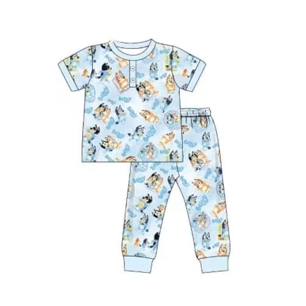 BSPO0362 Dog Boy Blue Kid Clothes Summer Short Sleeve Children Clothing Sets