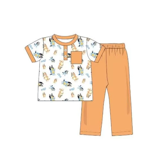 BSPO0363 Dog Boy Orange Kid Clothes Summer Short Sleeve Children Clothing Sets