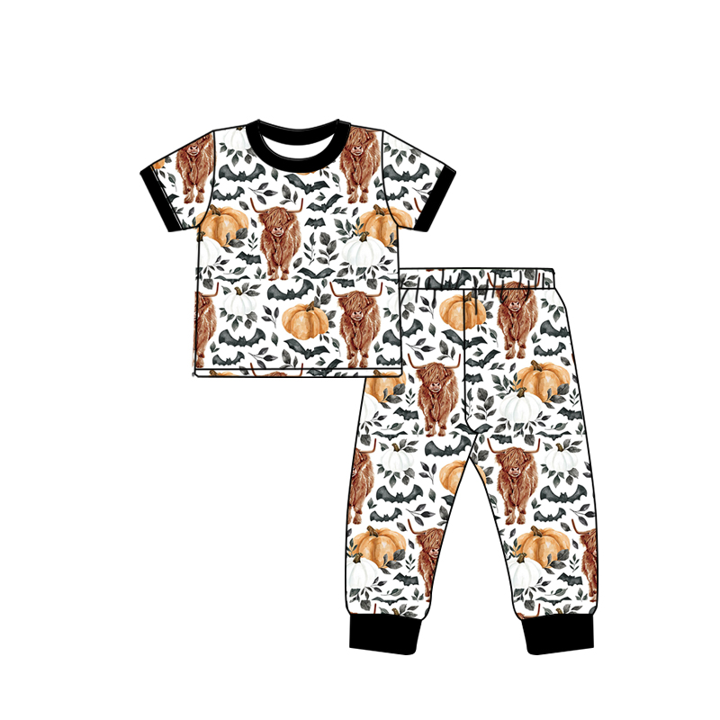 GSD1254 Cow Cute Clothes Summer Short Sleeve Kid Clothing Set