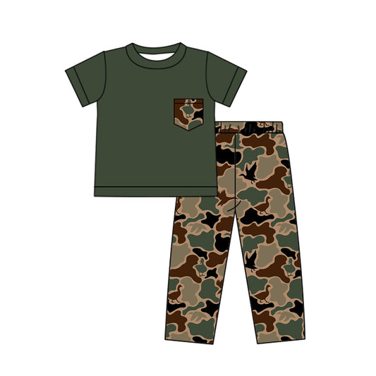 BSPO0413 Green Camo Boy Wholesale Baby Kids Children Boutique Kid Clothing Set