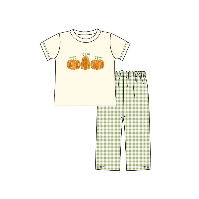 BSPO0437 Boy Pumpkin Short Sleeve Wholesale Boutique Kid Clothing Sets