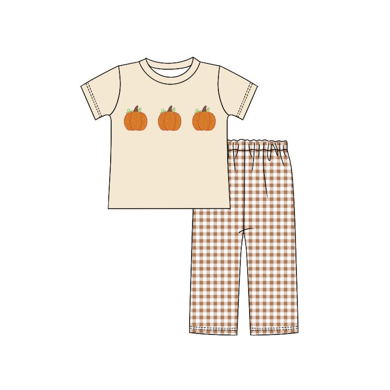 BSPO0438 Cute Boy Pumpkin Short Sleeve Wholesale Boutique Kid Clothing Sets