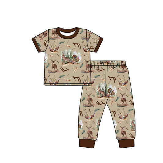 BSPO0494 Brown Duck Boys Fall Short Sleeve Wholesale Boutique Kid Outfit Clothing Sets