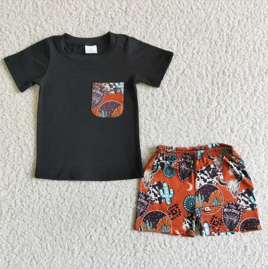 BSSO0014 Black Boy Summer Children Clothing Kid Summer Boutique Outfits