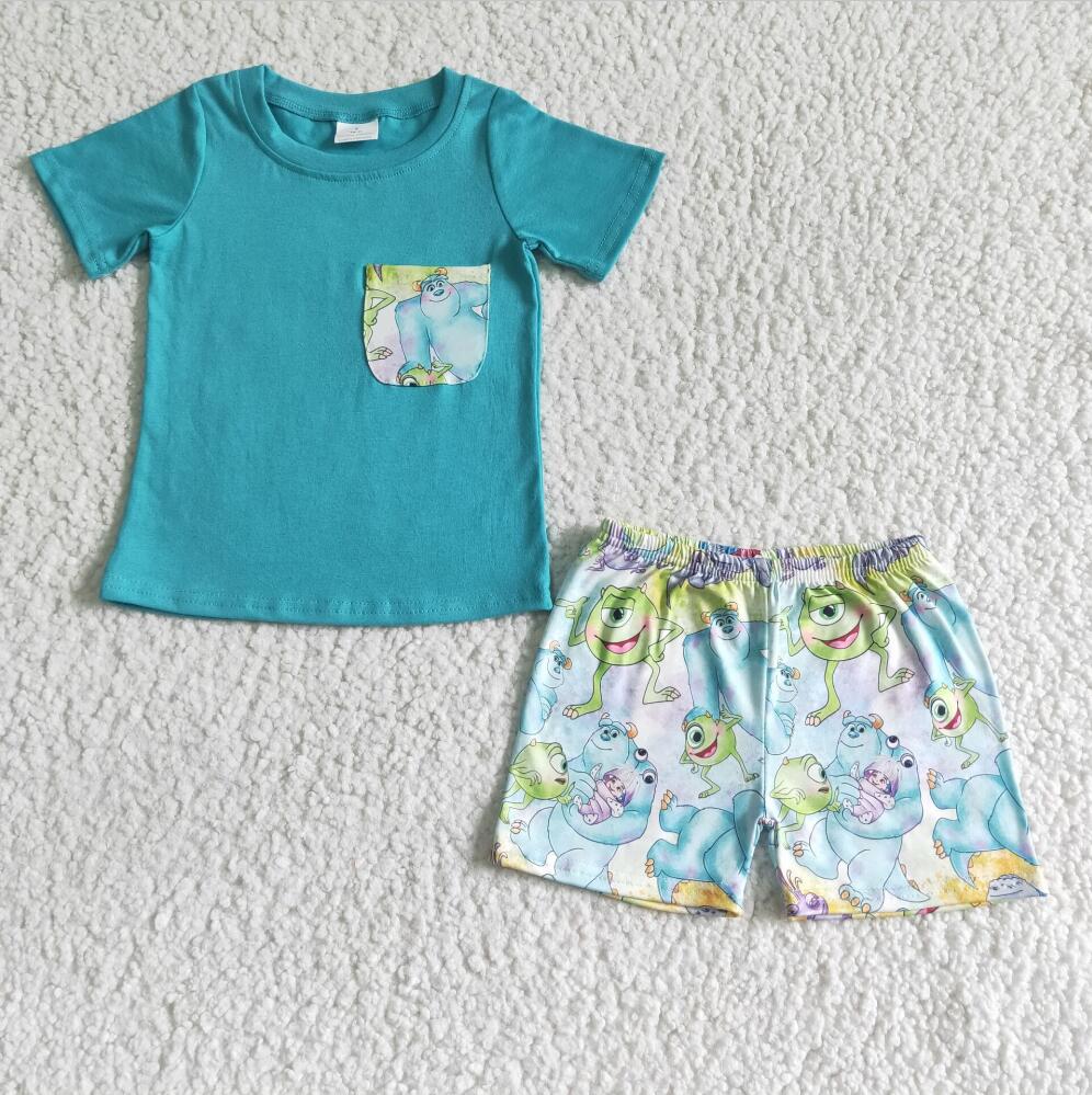 BSSO0021 Blue Kid Shorts Summer Boutique Children Clothing Outfit