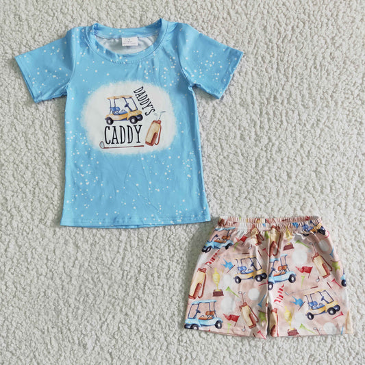 RTS NO MOQ Baby Boys Summer Sets BSSO0024 Daddy Caddy Golf Print Short Sleeve Shorts Sets