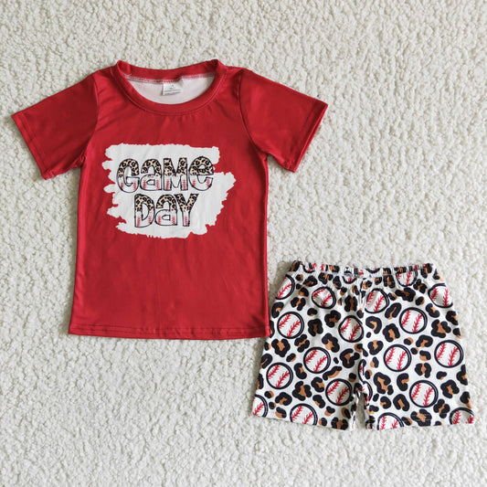 RTS NO MOQ Baby Boys Summer Sets BSSO0026 Baseball Game Day Leopard Shorts Sets