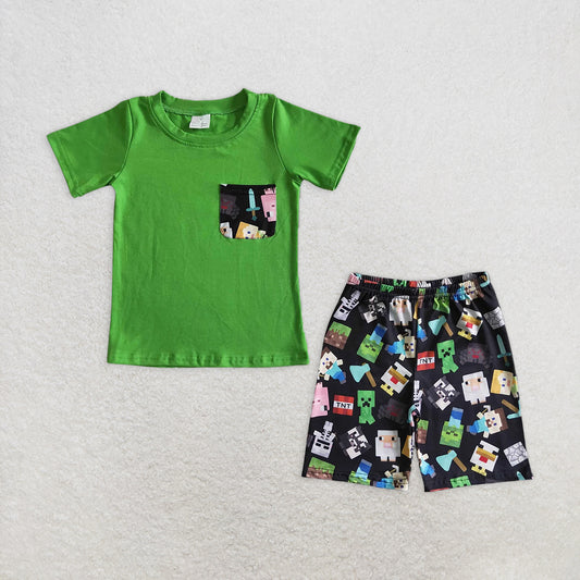 RTS NO MOQ Baby Boys kids Summer Sets BSSO0078 Green Pocket Cute Shorts Sets