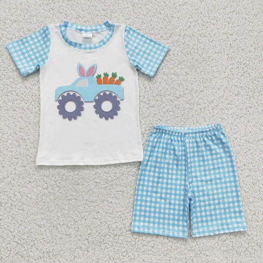 BSSO0091  Easter Rabbit Boy Sky Blue Shorts Sets