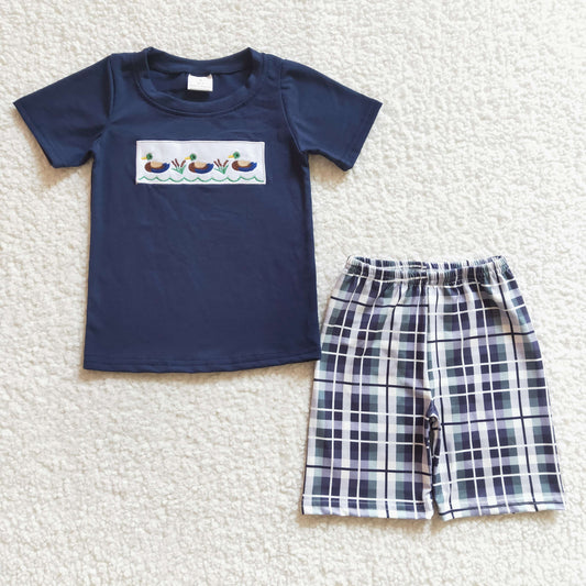 6.14 RTS NO MOQ Baby Boys Summer Sets BSSO0128 Duck Embroidery Tee Shirts Shorts Clothes Sets