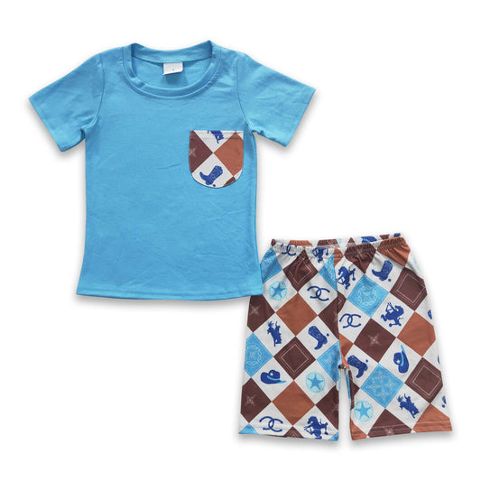 7.12 RTS NO MOQ Baby Boys Summer Sets BSSO0150 Boots Pocket Tee Shirts Shorts Sets