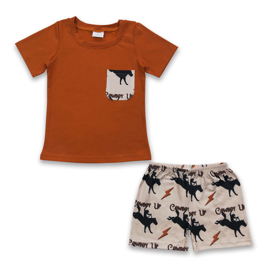 7.12 RTS NO MOQ Baby Boys Summer Sets BSSO0162 Cowboy Horse Rodeo Shorts Sets