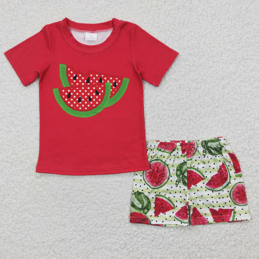 6.14 RTS NO MOQ Baby Boys Summer Sets BSSO0175 Watermelon Red Shirt Shorts Sets