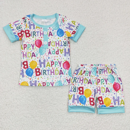 RTS NO MOQ Summer Sibling Baby Girls Boys Short Sleeves Birthday Party Button Top Shorts Pajamas Sets