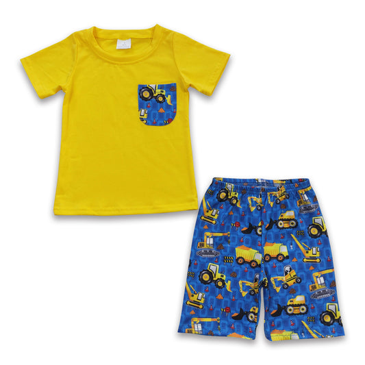 7.12 RTS NO MOQ Baby Boys Summer Sets BSSO0183 Summer Tractor Pockets Shorts Sets