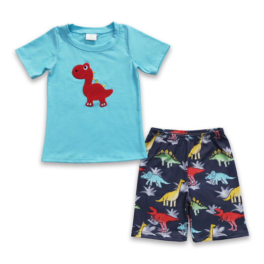 7.12 RTS NO MOQ Baby Boys Summer Sets BSSO0184 Dinosaur Embroidery Shirt Shorts Sets