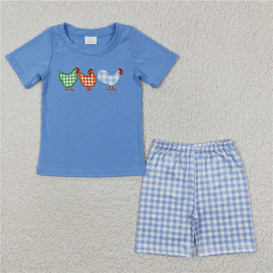 RTS NO MOQ Summer Sibling Baby Boys Chicken Rompers Clothes Sets