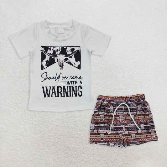 5.29 RTS NO MOQ Baby Boys kids Summer Sets BSSO0210 Western Cow Skull Short Sleeve Tee Shirts Shorts Sets