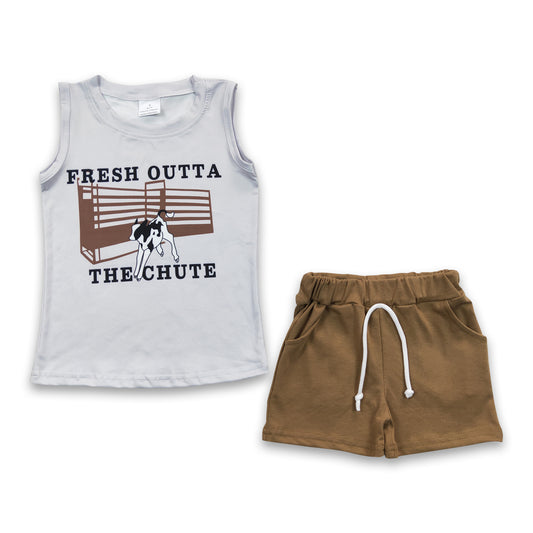 6.21 RTS NO MOQ Baby Boys Summer Sets BSSO0223 Western Cow Tee Shirts Shorts Sets
