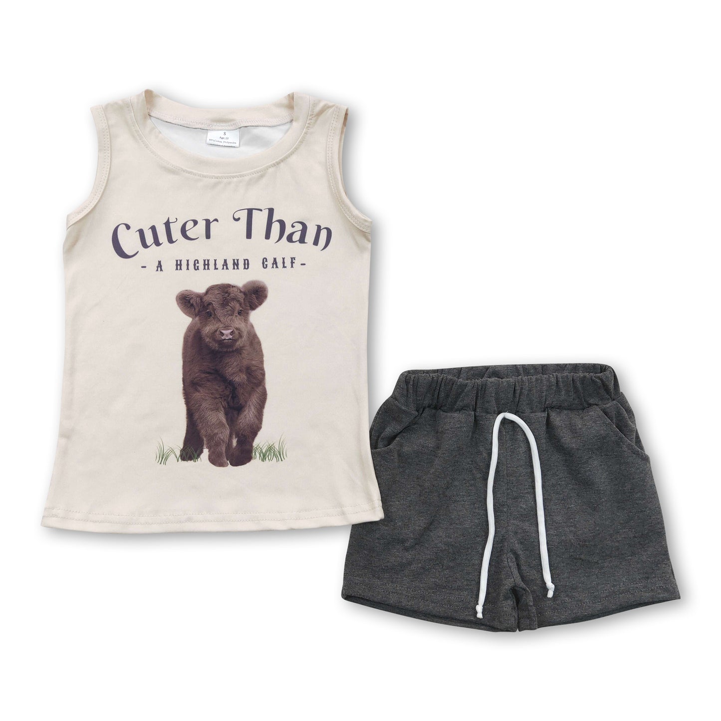 6.21 RTS NO MOQ Baby Boys Summer Sets BSSO0224 Cuter Than A Highland Cuff Tee Shirts Shorts Sets